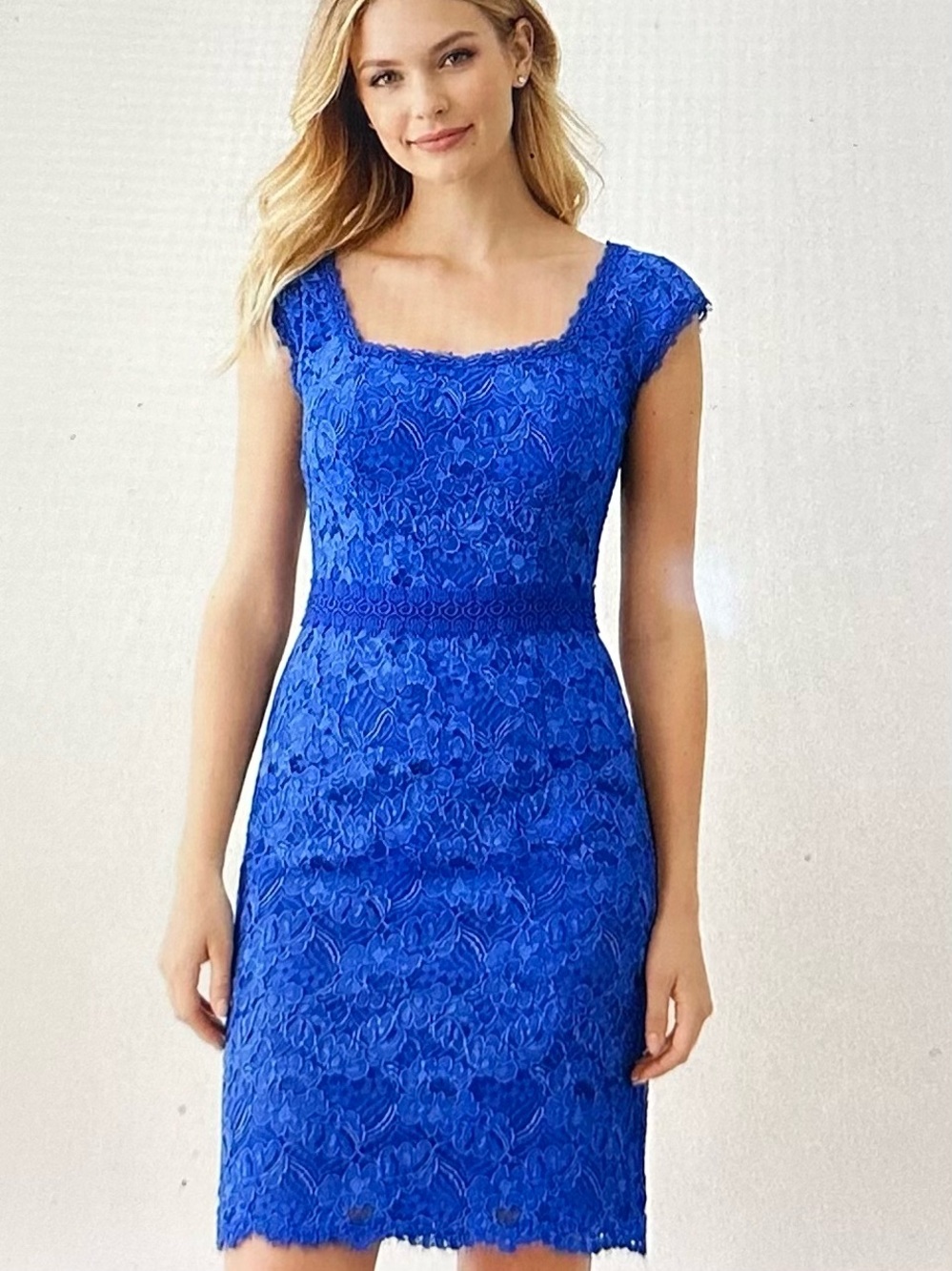 Ann Taylor Royal Blue Lace Sheath Midi Dress